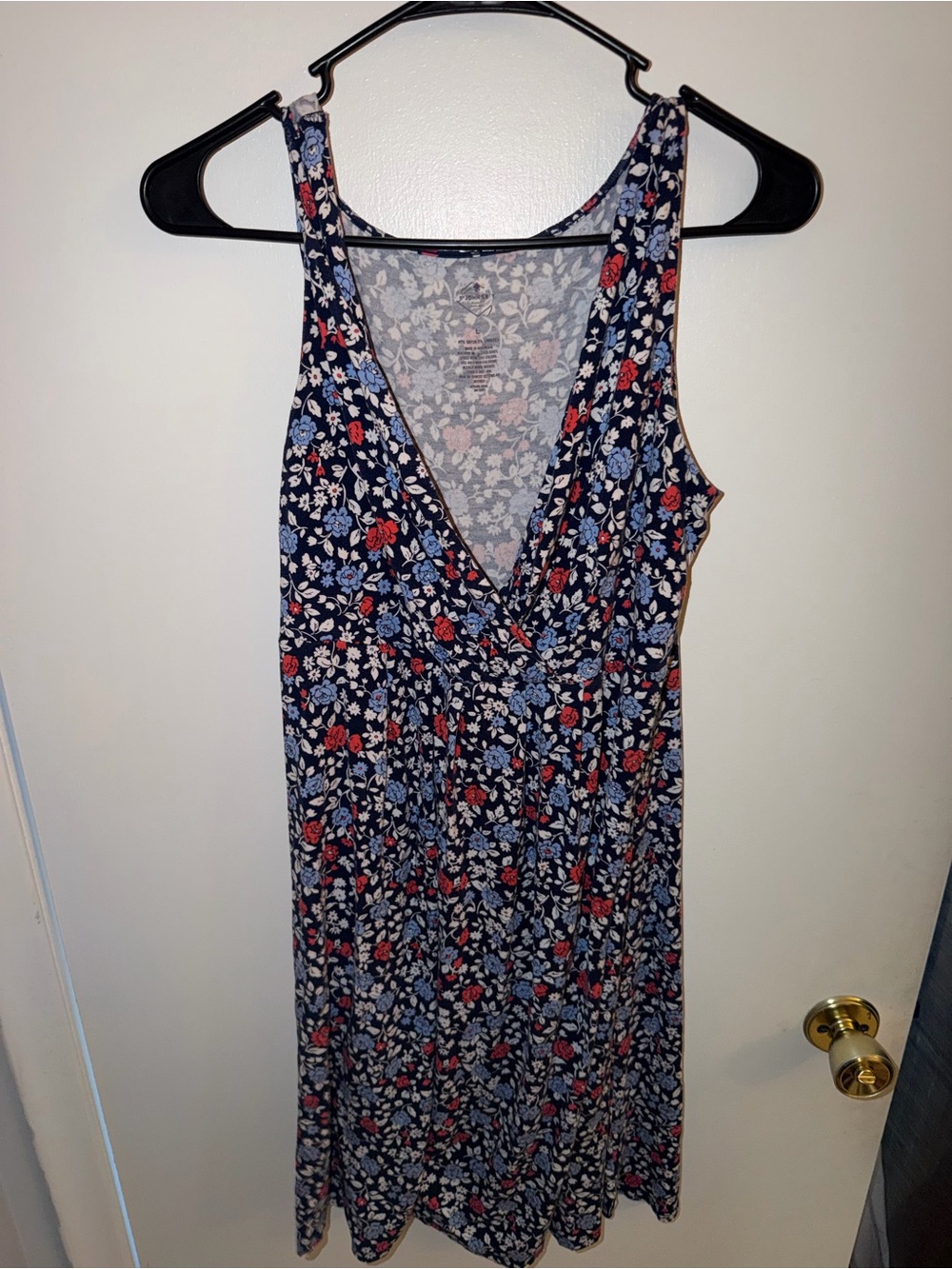 St. John's Bay Navy Floral V-Neck Sleeveless Midi Dress